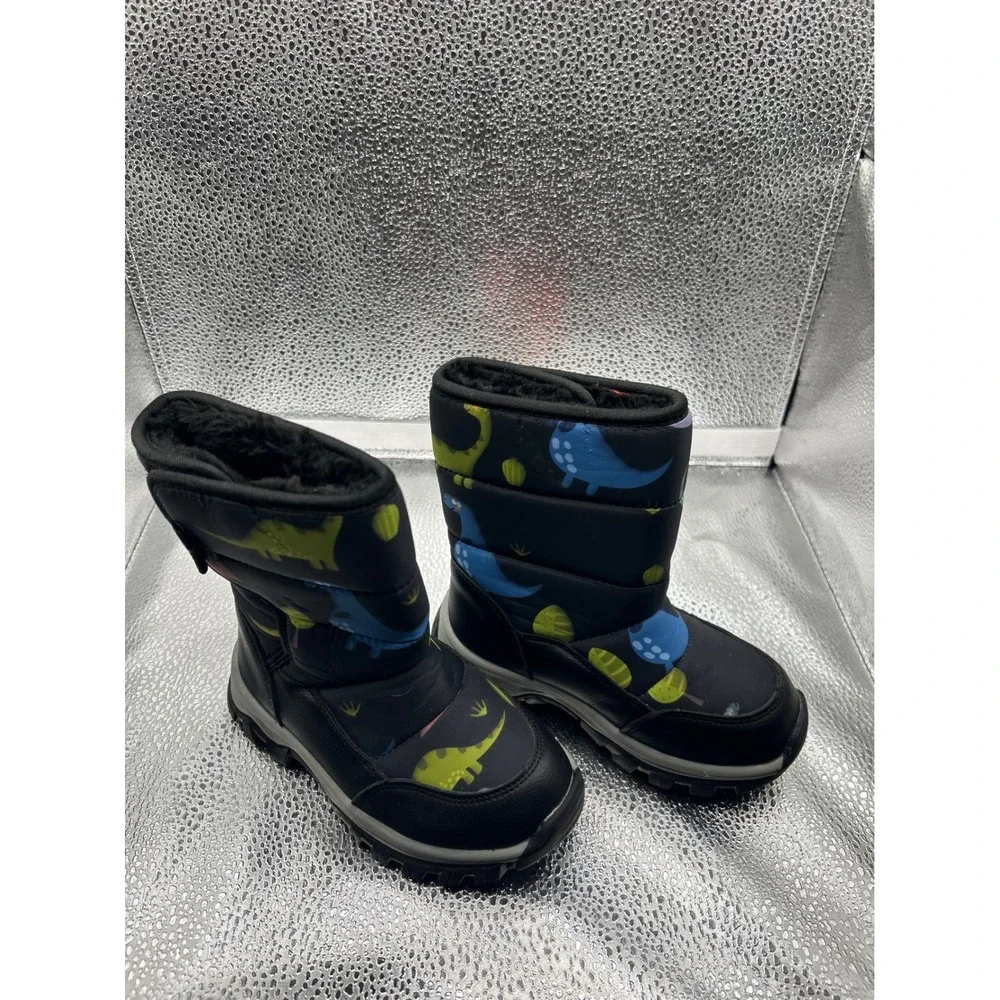 TZO Kids Dinosaur Winter Boots Black Faux Fur Lined Snow Boots Size 25‎ NEW